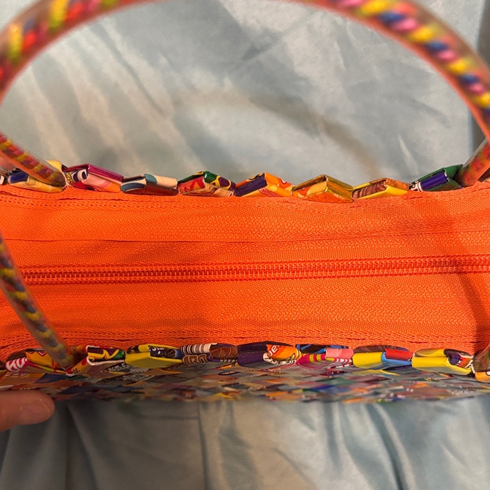 vintage handmade candy wrapper purse Multicolor Zipper Retro Cute Summer Spring - Picture 5 of 8